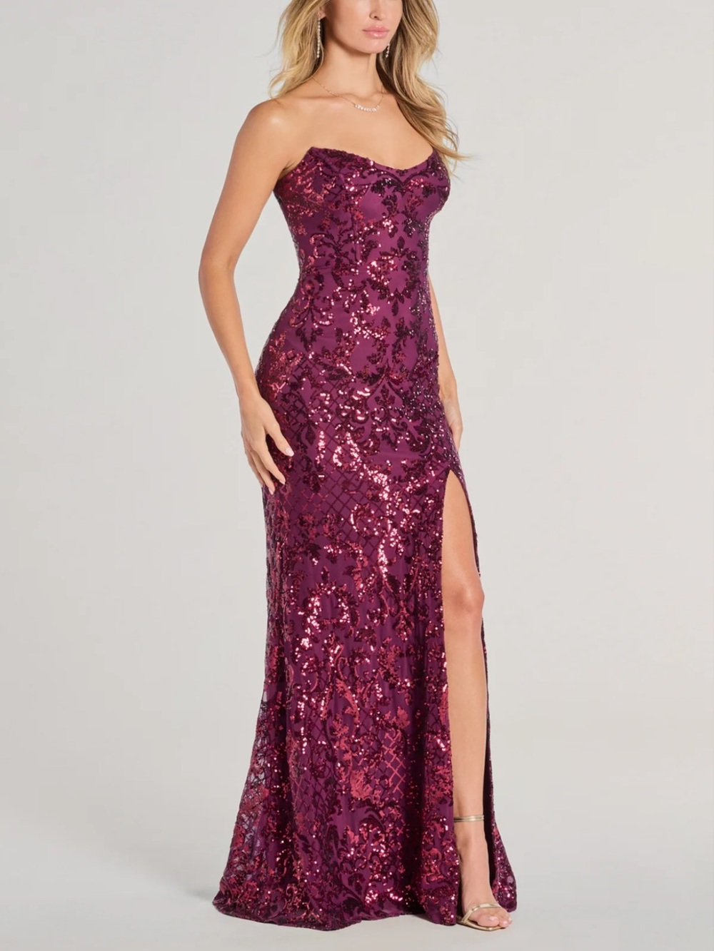 Chandler Strapless Lace-Up Sequin Formal Dress